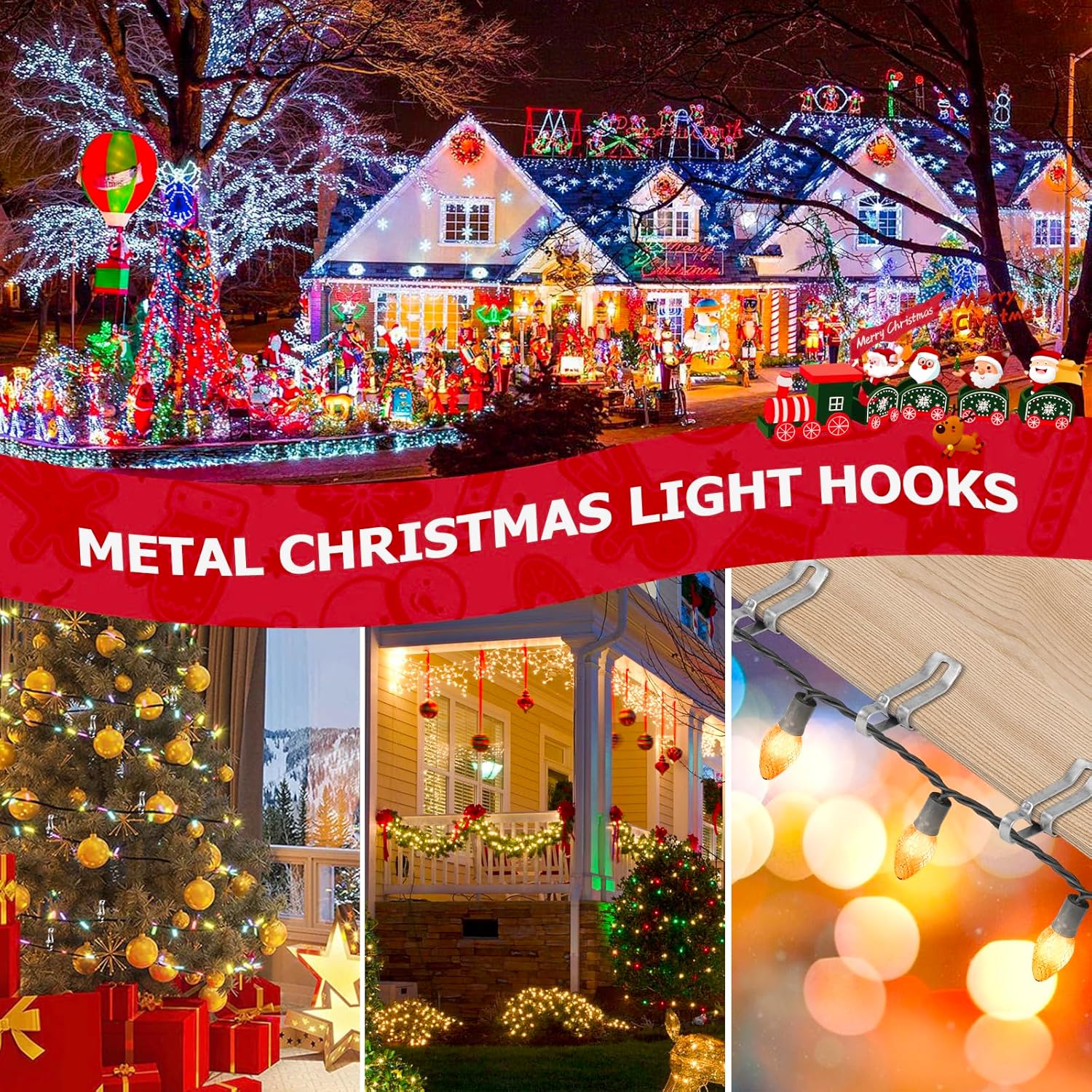 Christmas Lights Clips Metal Christmas Lights Gutter Hooks Outdoor Seasonal Gutter Clips For Shingles Roof Holiday Decoration (50 Pcs)