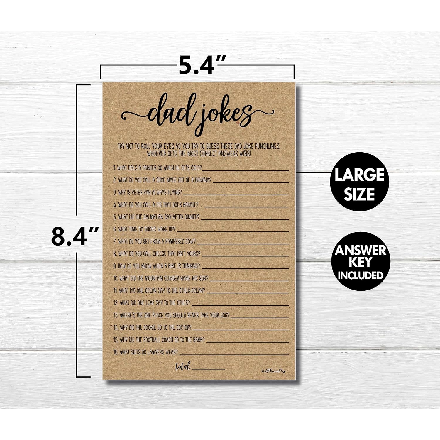 Dad Jokes Game - Kraft (50-Sheets) Rustic Baby Shower, Sprinkle Party Game, Printed Gender Reveal Neutral Co-Ed (Large Size Sheets)