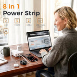 5FT Surge Protector Power Strip 4 Outlets 4 USB Ports 20W USB C Flat Plug Grey