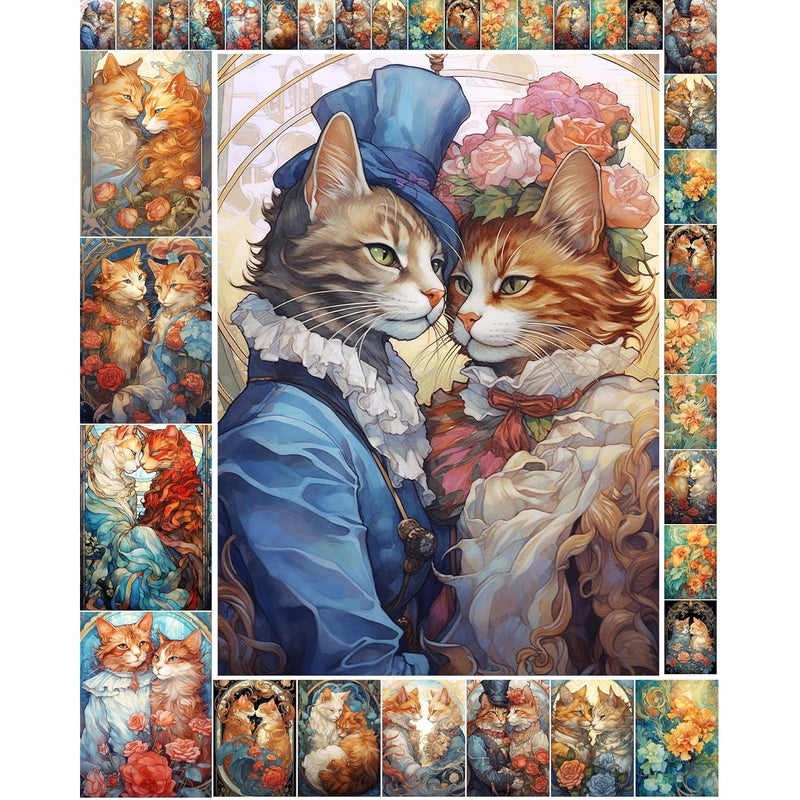 Decoupage Paper Pack (35 Sheets 6"X8") Sweet Little Cats In Love Surrounded By