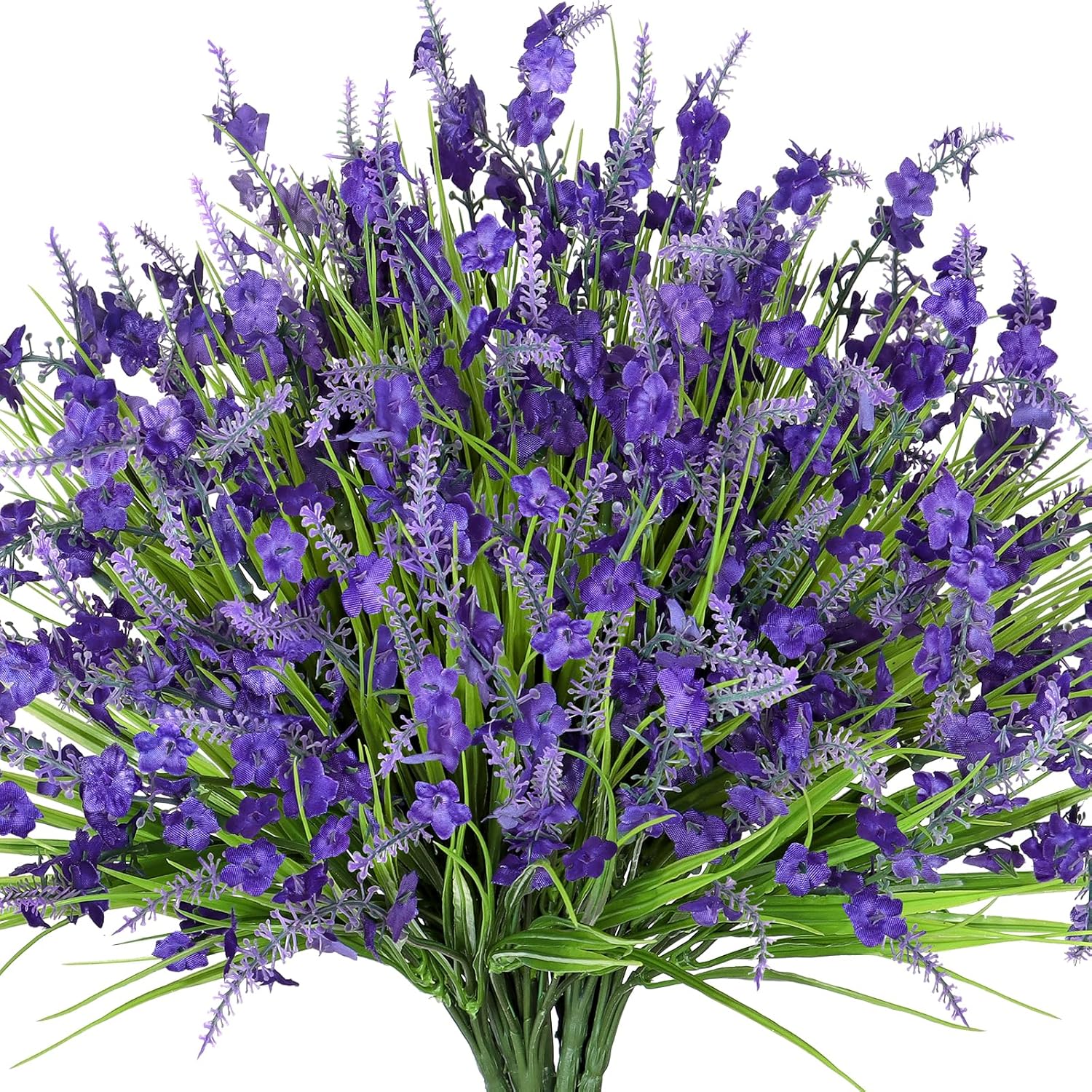 12 Bundles Artificial Lavender Flowers For Outdoors Faux Silk Flowers Fake Monkey Grass Uv Resistant Greenery Plants For Home Porch Window Patio Hanging Planter Decor (12, Purple)