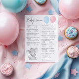 Gender Reveal Party Game — Baby Trivia Game — Pack Of 25 — Elephant Pink Or Blue Fun Baby Facts Games, Blue Or Pink Trivia Gender Neutral Baby Shower Games Activities, Coed Couples Shower G510-Trv