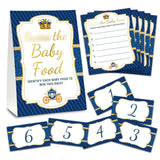 Find The Baby Food Party Games, Prince Baby Shower Game Set (1 Standing Sign + 20 Answer Cards + 6 Number Cards), Navy Blue And Gold Name The Baby Food Game, Baby Shower Favors Decorations(01)