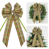 Christmas Tree Bows 10×20'' Fall Plaid Bows For Gift Wrapping Green Wreath Bows With Wire Edge Premade Gift Bows For Craft Present Fireplace Holiday Christmas Autumn Decorations, 2 Pcs