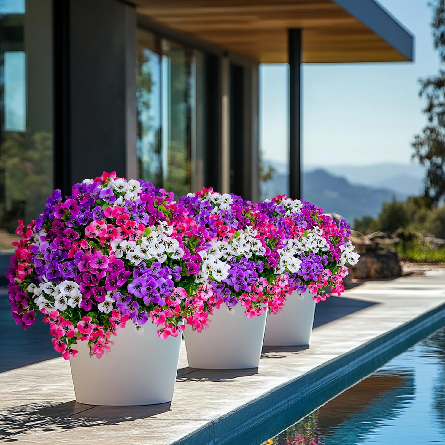 Artificial Pansies Flowers Outdoor Fake Plants - 16 Bundles Uv Resistant No Fade Faux Shrubs Plastic Greenery Home Garden Porch Patio Decoration (16, Mixed01)