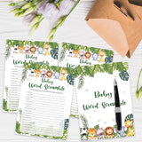 Safari Animals Baby Shower Games Cards, Baby Word Scramble Game Cards For New Parents Babyshower Activity, Wildlife Gender Reveal Party Games For Decorations Favors Supplies, Set Of 25-04