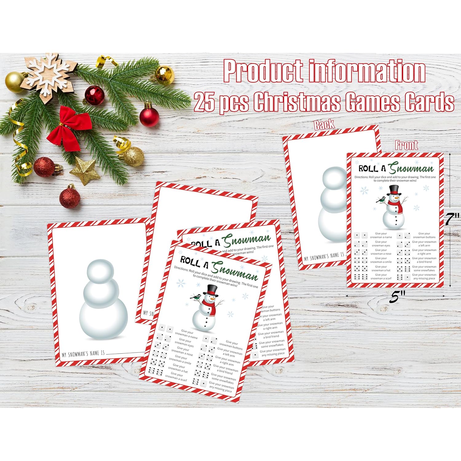 Roll A Snowman Dice Game, Winter Family Christmas Games, Christmas Party Games For Large Groups, 25 Double-Sided Card Set For Families Class Holiday Activity, White Elephant Gifts, 01