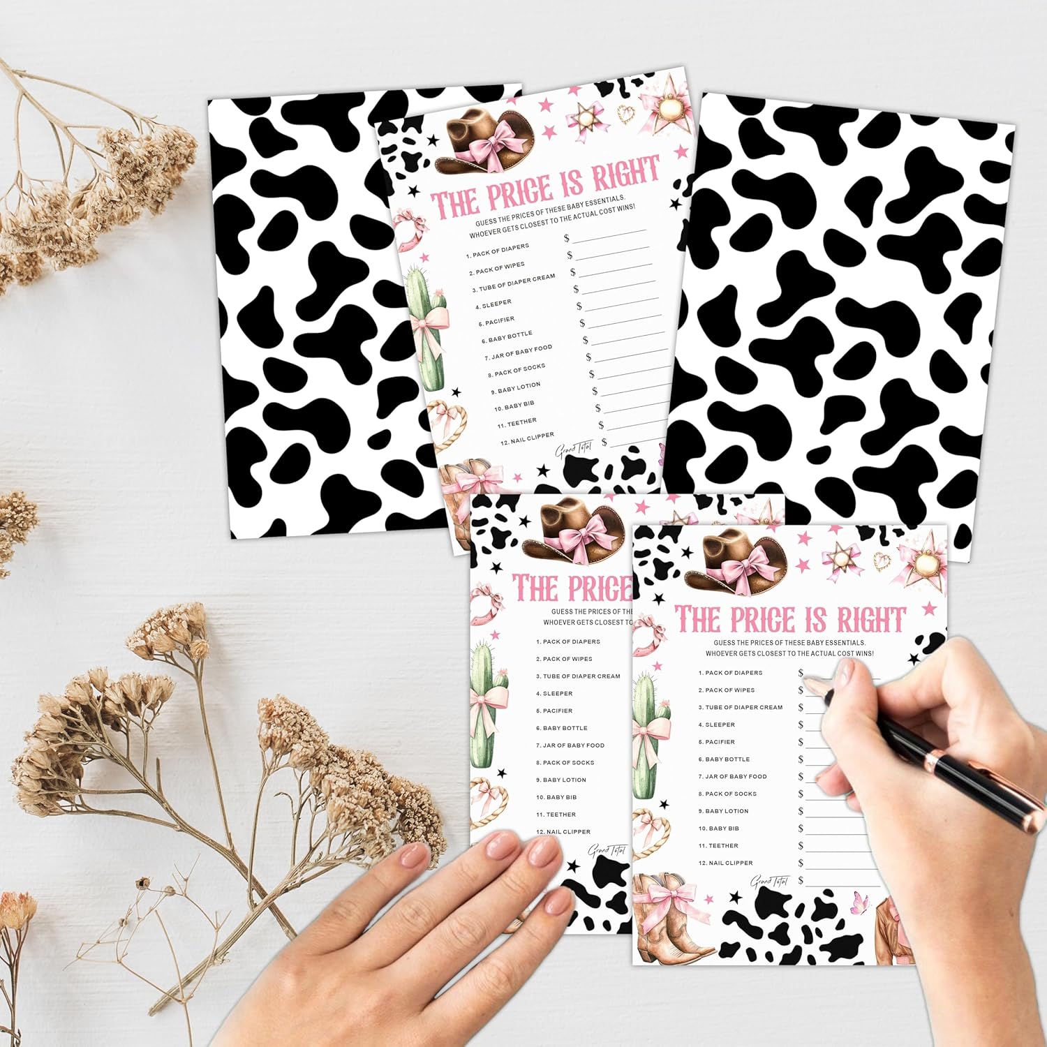 The Price Is Right Western Cowgirl Baby Shower Game Set - 30 Pcs Double-Sided Print Card - Gender Neutral Party Activities Favor & Supplies - Baby Shower Game For Girl - B02