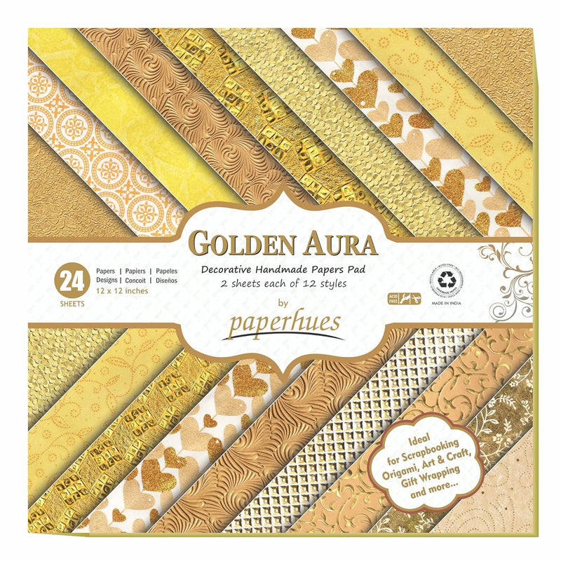 Golden Aura Handmade Scrapbook Paper 12 X 12" Pad, 24 Sheets (2 Sheets Each Of