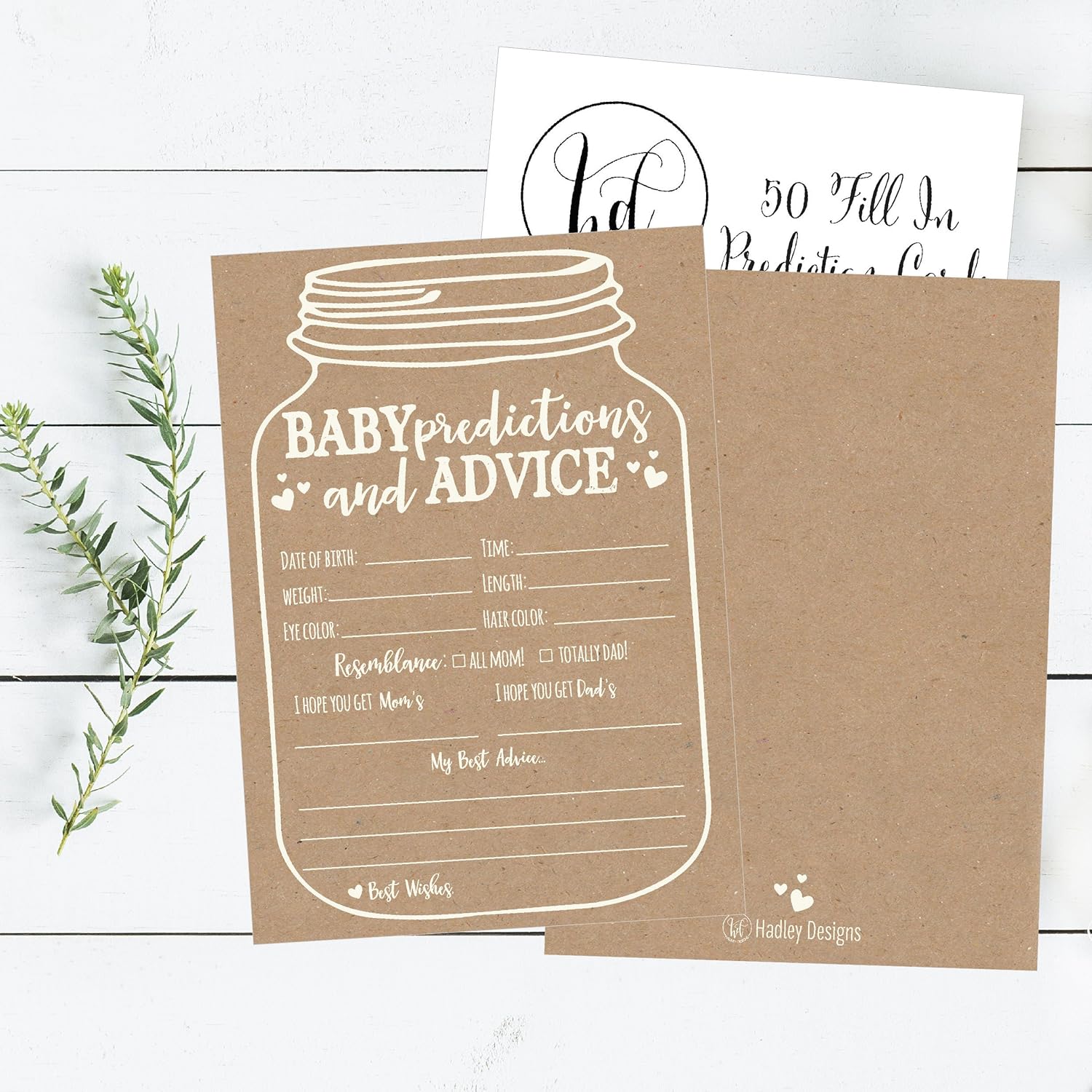 Baby Shower Games For 25 Guests - Kraft Prediction Cards For Baby Shower Advice Cards For New Parents, Boy Girl Gender Neutral Mason Jar Gender Reveal Games, Made In Usa