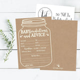 Baby Shower Games For 25 Guests - Kraft Prediction Cards For Baby Shower Advice Cards For New Parents, Boy Girl Gender Neutral Mason Jar Gender Reveal Games, Made In Usa