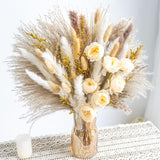 Boho Decor Bouquet - Artificial Flowers And Pampas Grass Decor Kit,Mix Dried Flower Arrangement Bunny Tail Home Table Rustic Farmhouse Bedroom Decor
