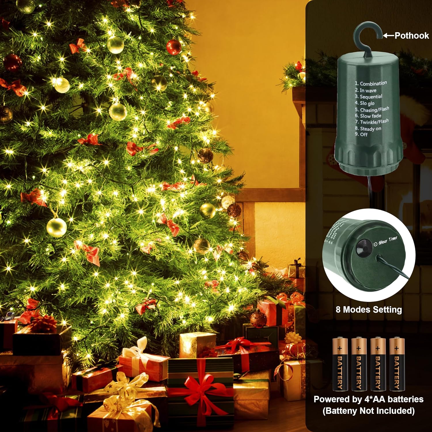 Christmas Light, 100 Led Battery Operated Christmas Lights With Timer For Indoor Outdoor Wreath Wedding Party Garden Hom