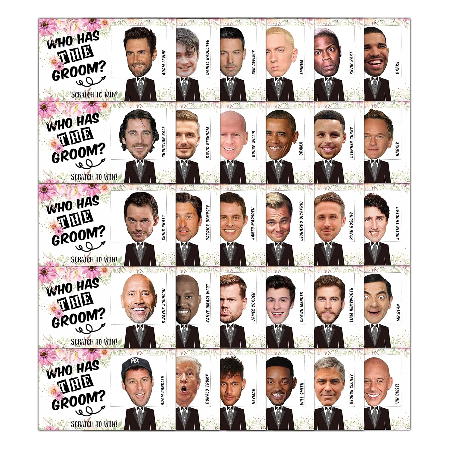 Bridal Shower Games - Who Has The Groom Scratch Off Cards - Floral Scratch Off Cards & Stickers - Bachelorette Party Game - Girls Night Out Activity - Bride Shower Supplies Decorations - 36 Pcs(D03)