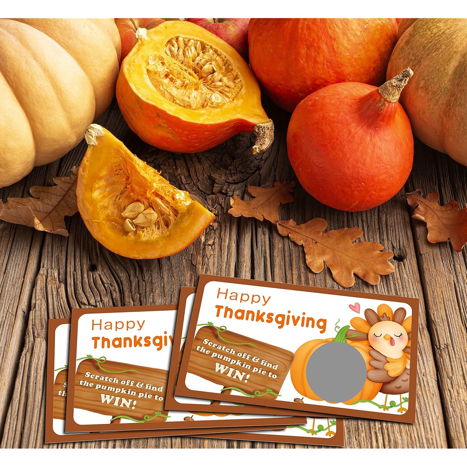 Happy Thanksgiving Scratch Off Game Cards - 50 Pack- Find The Pumpkin Pie To Win - Turkey& Pumpkin Thanksgiving Party Game For Adults Family Fun Dinner Activities - A01
