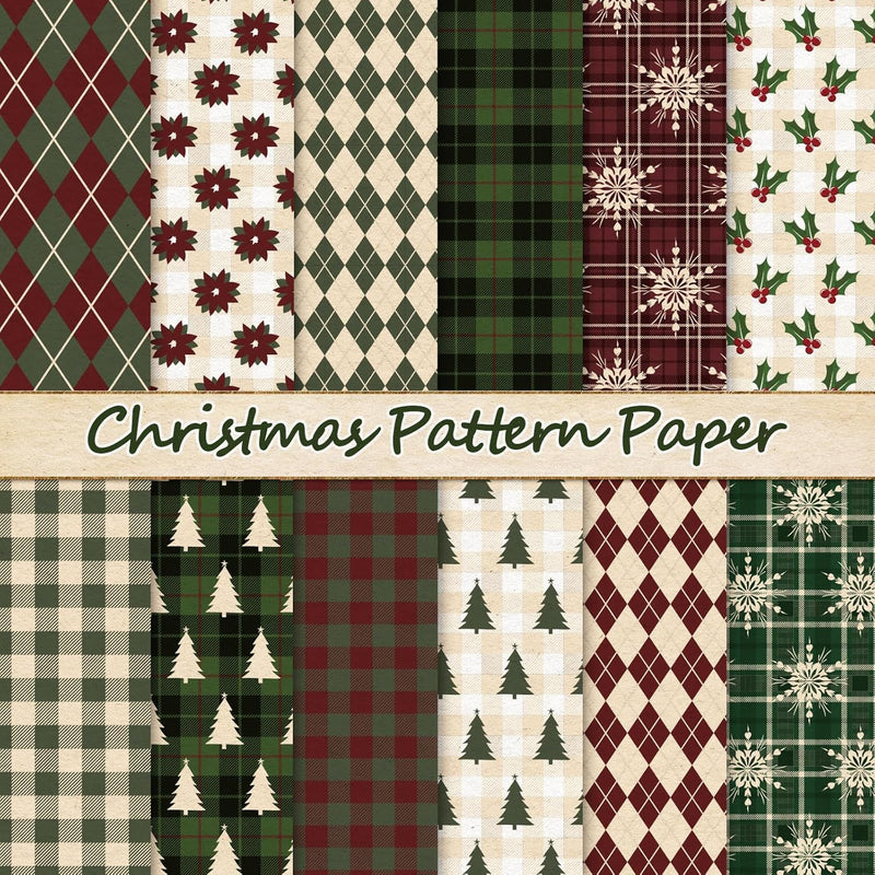 24Pcs Christmas Pattern Paper Christmas Tree Snowflake Plaid Scrapbook Special