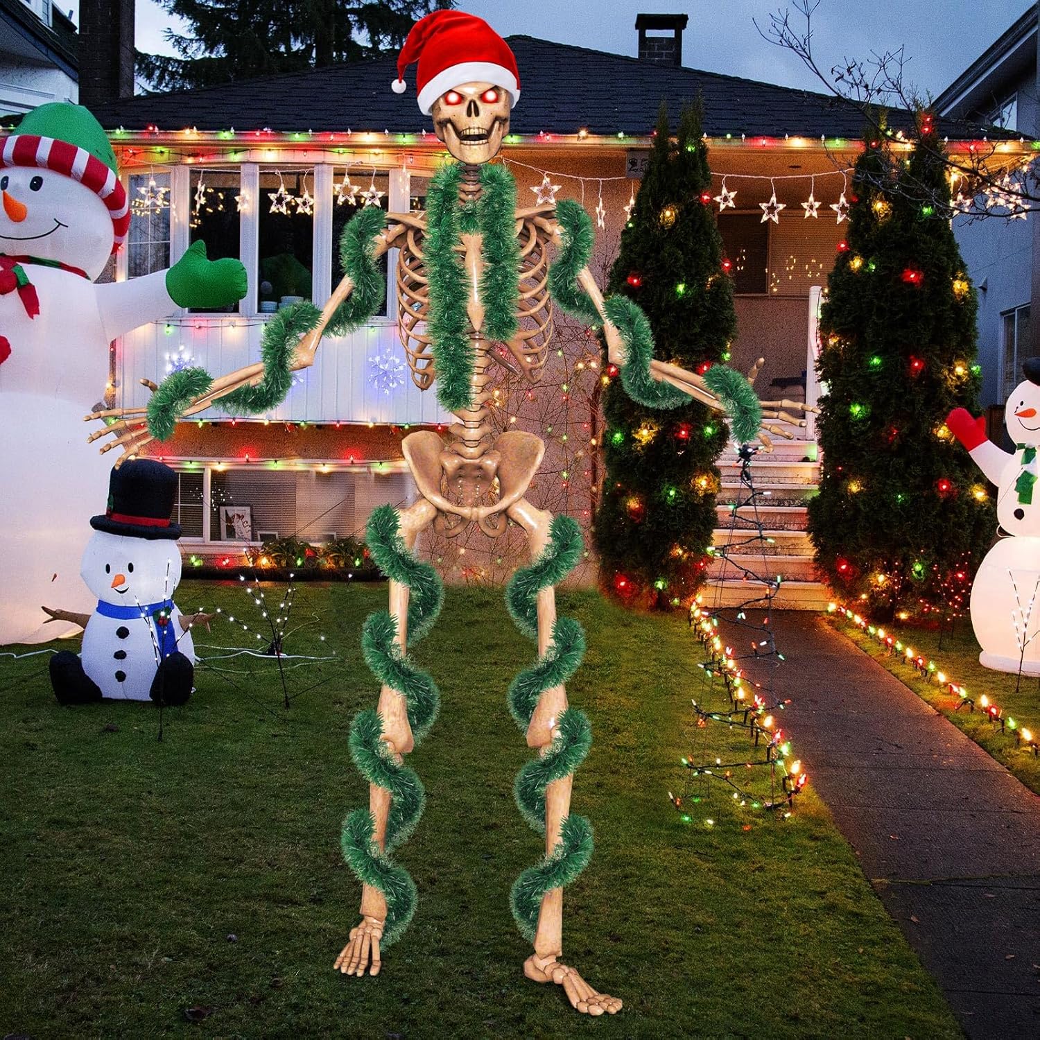Skeleton Plush Santa Hats With 158 Inches Christmas Norfolk Pine Garland Skeleton Accessories(12 Ft)