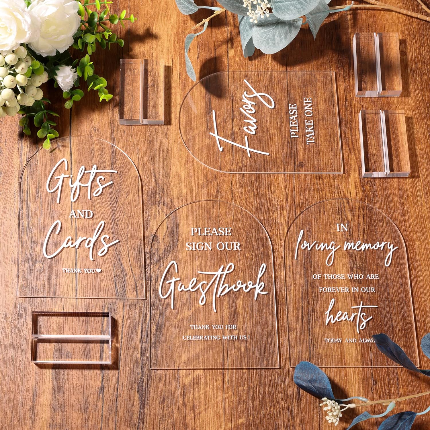 4Pcs Clear Acrylic Wedding Signs For Ceremony And Reception, 5X7 Inch Modern Wedding Signage, Guest Book Sign, Cards And Gifts Sign, Favors Please Take One Sign, In Loving Memory Sign, Wedding Reception Decor