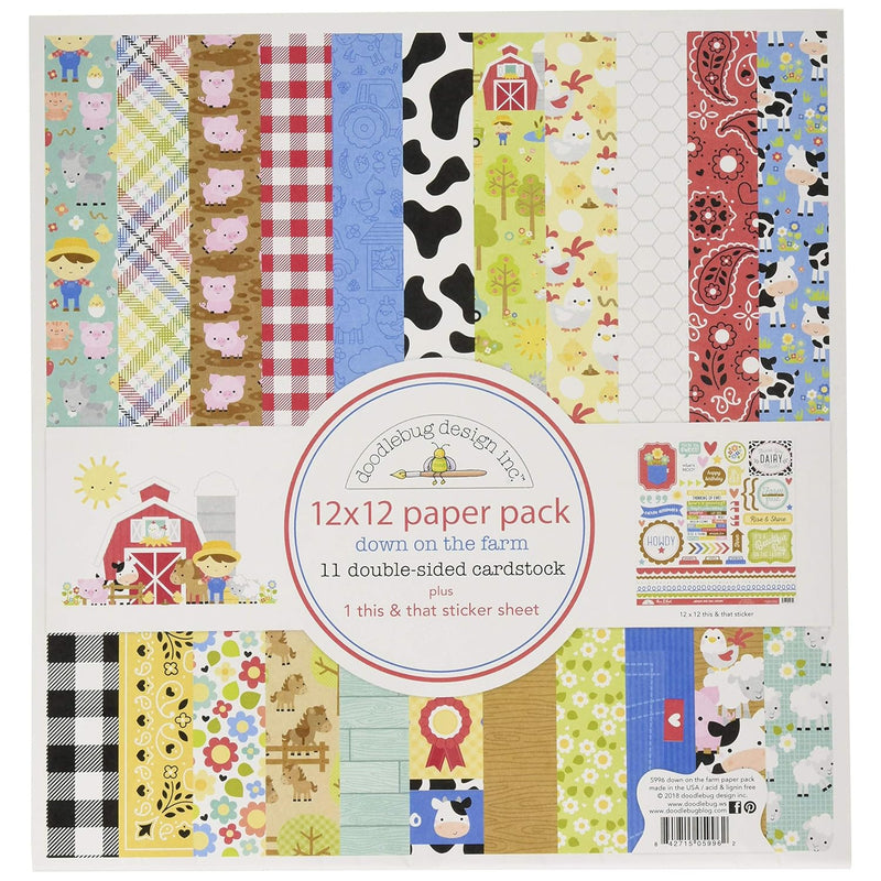 12" X 12" Down On The Farm Double-Sided Paper (11 Per Pack), Multicolor