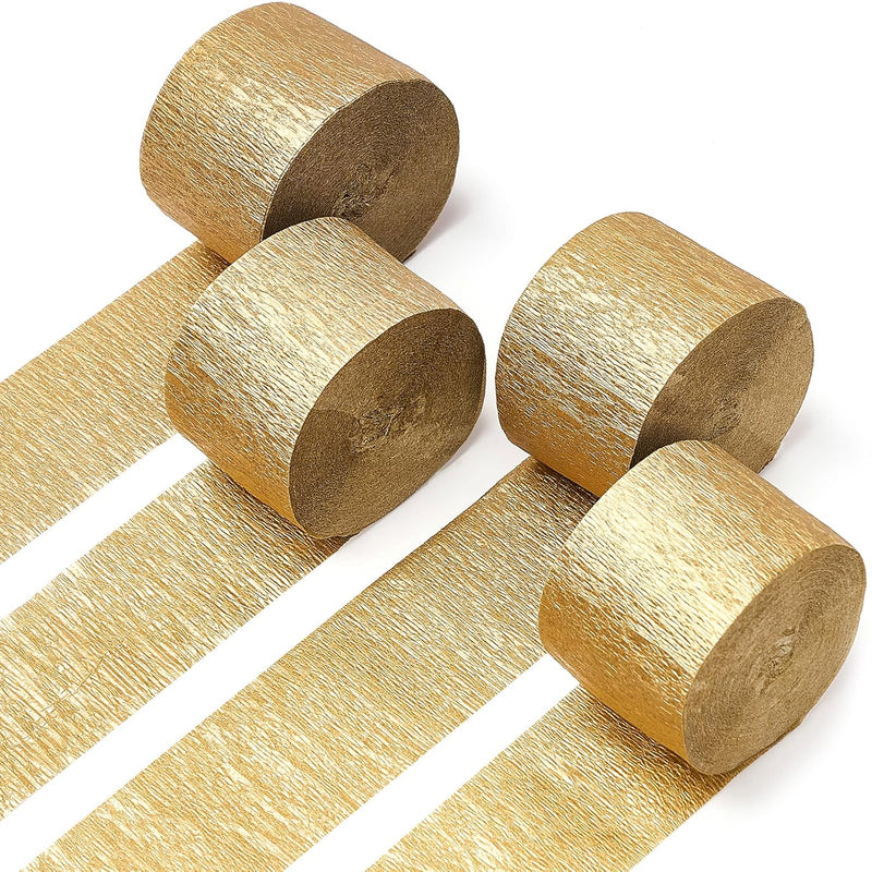 Crepe Paper Streamers 4 Rolls 328Ft, Pack Of Gold Crepe Paper For Party Decora