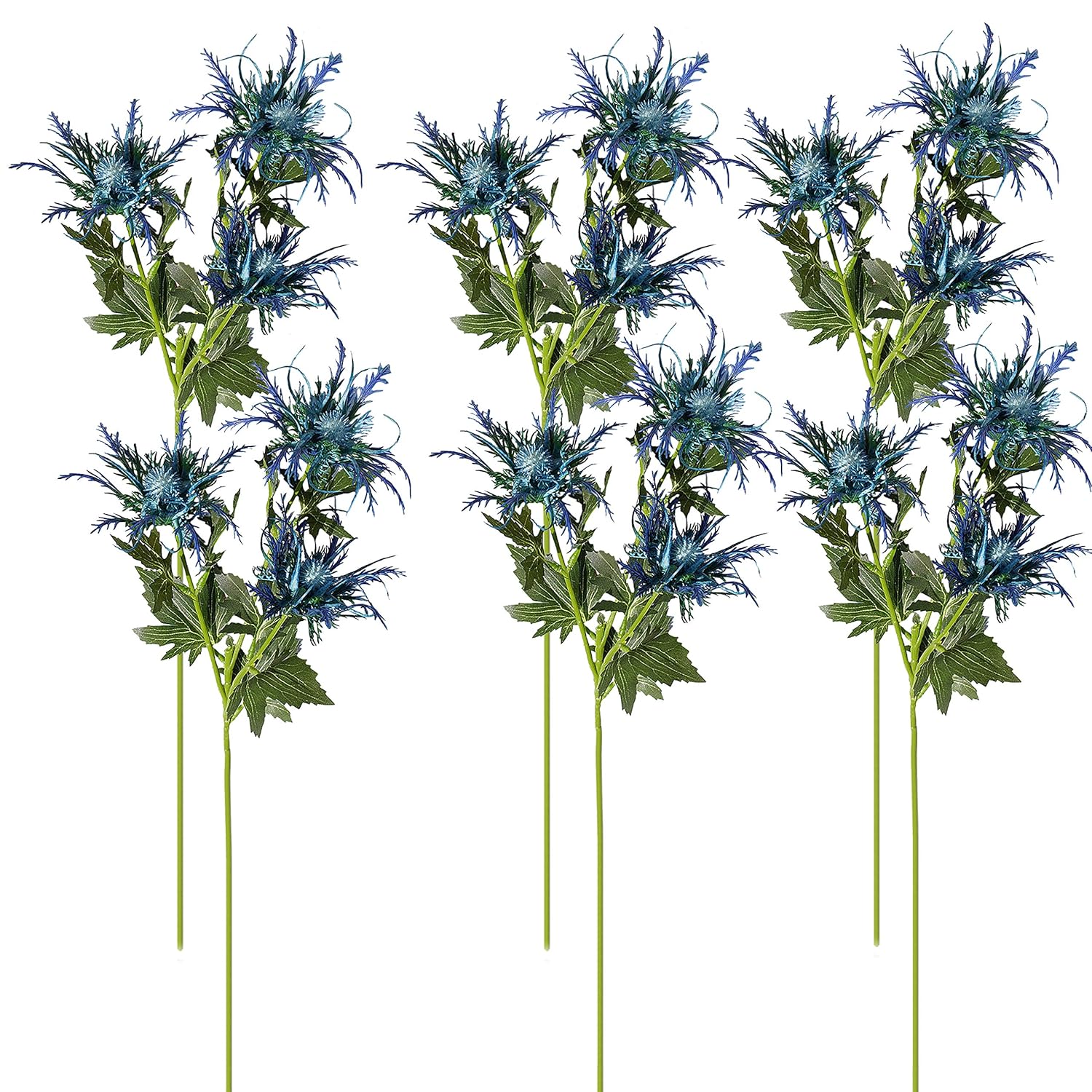 6 Sets Artificial Eryngium Foetidum Flowers Plants Thistle Spray Eryngoes Sea Holly For Home Wedding Decor (Blue)