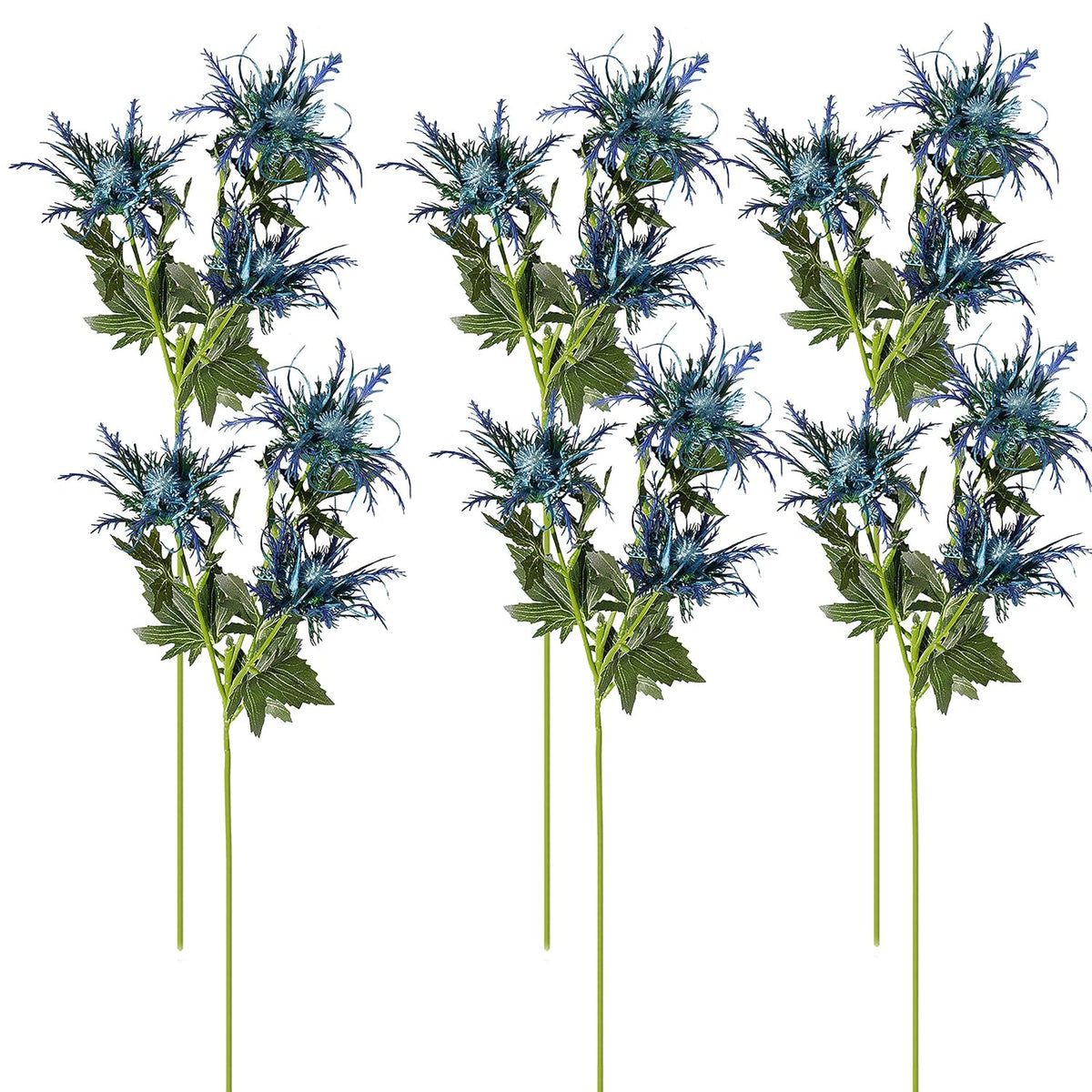 6 Sets Artificial Eryngium Foetidum Flowers Plants Thistle Spray Eryngoes Sea Holly For Home Wedding Decor (Blue)
