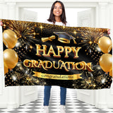 Happy Graduation Banner for Prom - Congratulations Banner - Congratulations Decorations - Well Done - We Are So Proud of You - 5x3ft (Black & Gold)
