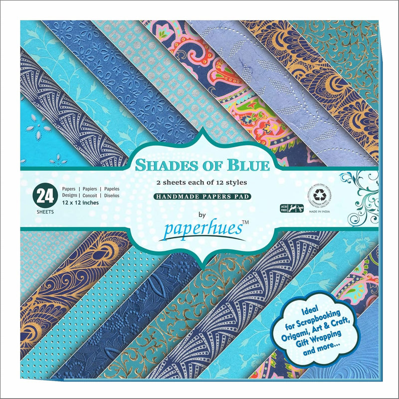 Shades Of Blue Handmade Scrapbook Paper 12 X 12" Pad, 24 Sheets (2 Sheets Each