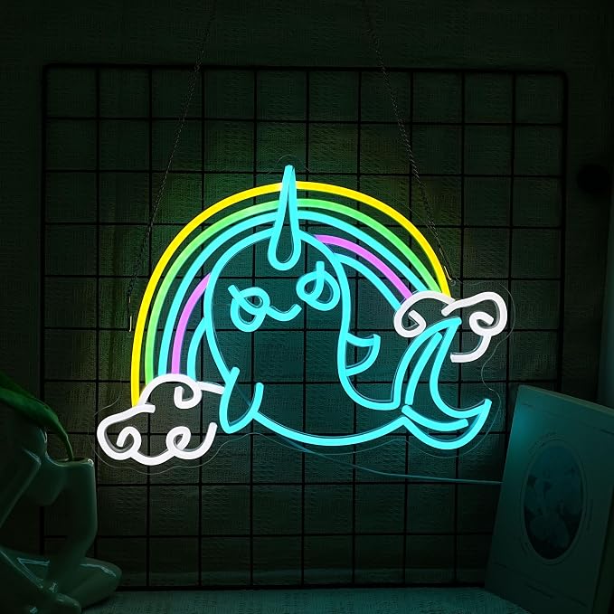 Rainbow Narwhal Neon Sign Dimmable LED Cloud Wall Light for Bedroom Dorm Party Decor