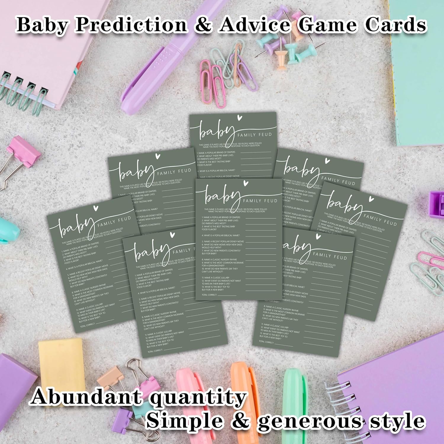 Baby Shower Games Cards, Family Feud, Gender Reveal Party Favors & Decorations, 25 Pcs Double-Sided