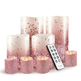 Pink Glitter Led Candles With Remote And Timer, 4 Pillars And 4 Votives Pack Of 8, Real Wax Flameless Flickering Candles For Home Décor, Battery Included
