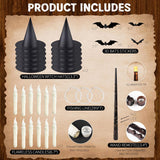Floating Candles With Wand, 12Pcs Magic Hanging Candles, Floating Light Up Witch Hats With Flameless Candle With Wand Remote, Witch Hat 3D Bats Wall Stickers Decorations For Halloween Party