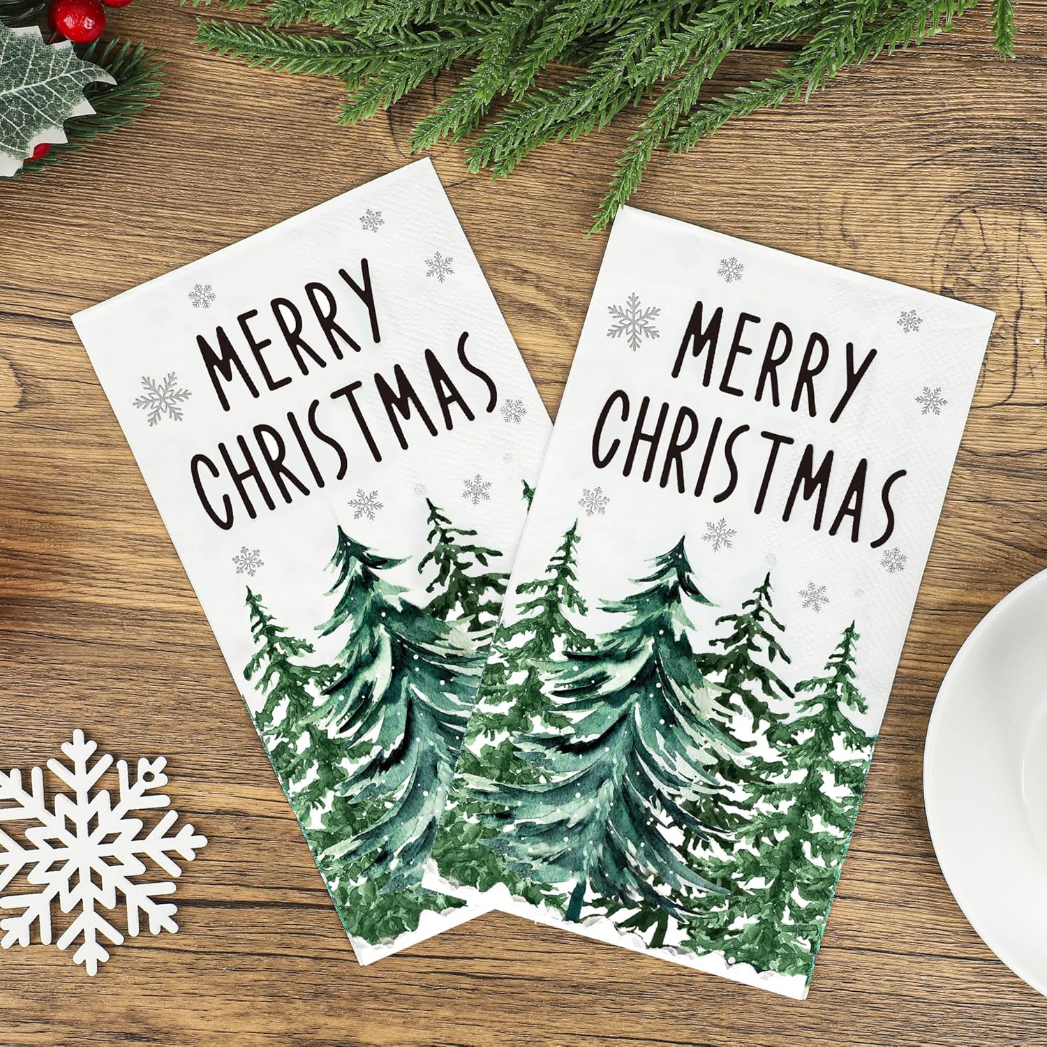 100 Pcs Christmas Guest Napkins Disposable Xmas Tree Paper Napkin Merry Christmas Decorative Party Dinner Hand Towels For Xmas Winter Bathroom Kitchen Holiday Party Supplies