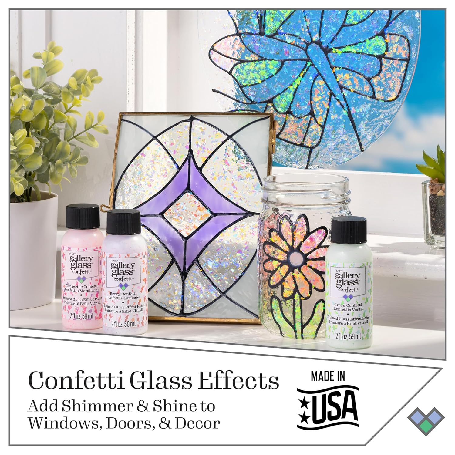 Gallery Glass Tangerine Confetti Stained Glass Glitter Finish Paint, Perfect for Easy to Apply DIY Arts and Crafts, 19673