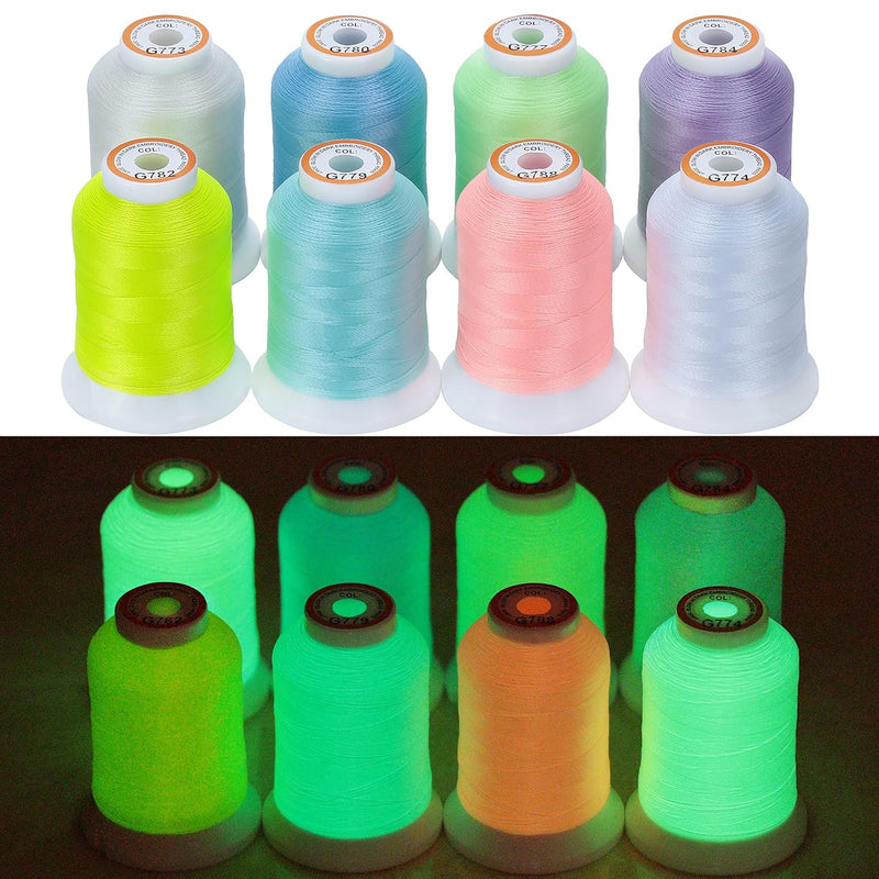 8 Colors Luminary Glow In The Dark Embroidery Machine Thread Kit 30Wt 500M(550