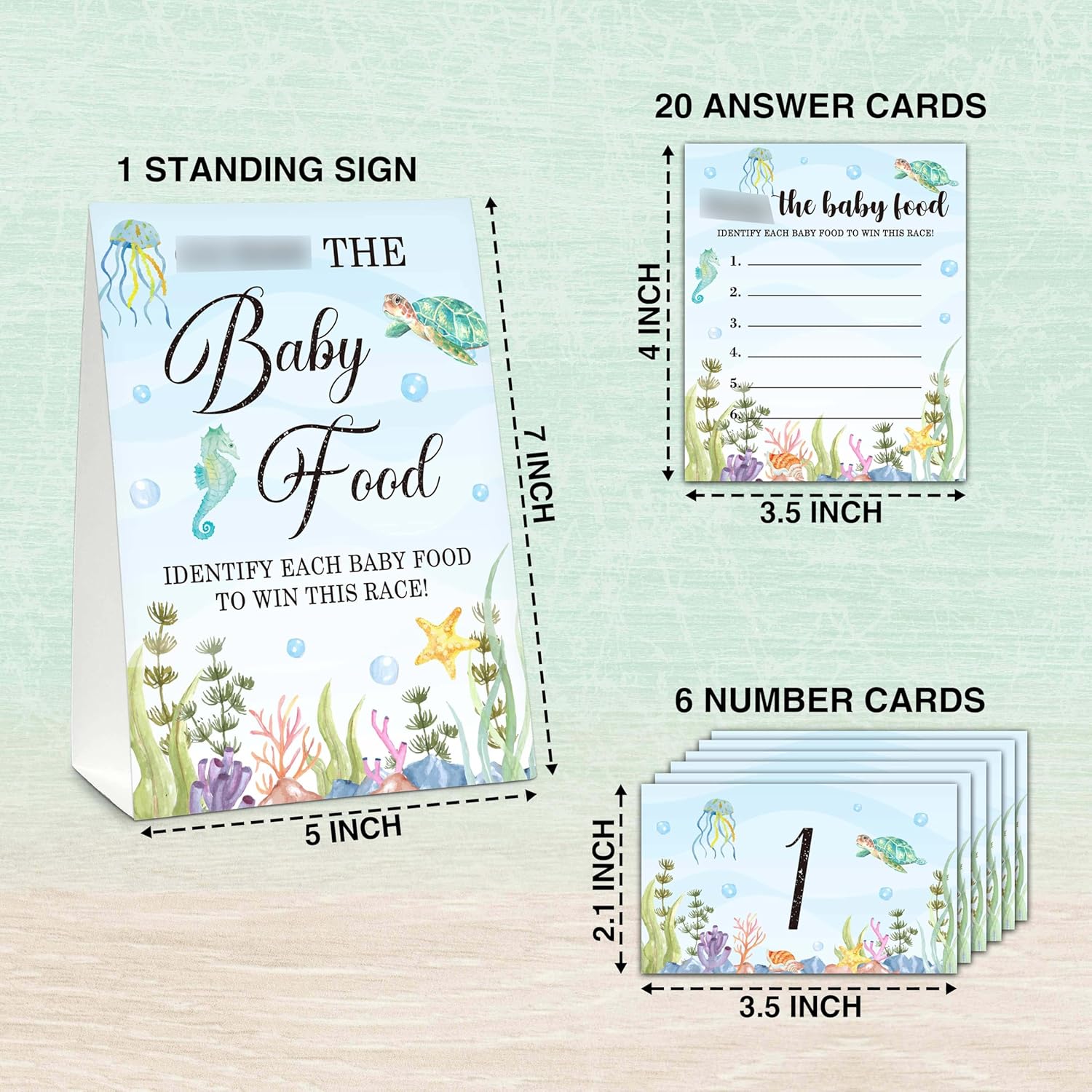 Find The Baby Food Party Games, Under The Sea Baby Shower Game Set (1 Standing Sign + 20 Answer Cards + 6 Number Cards), Ocean And Sea Name The Food Game, Party Favors Decorations(05)