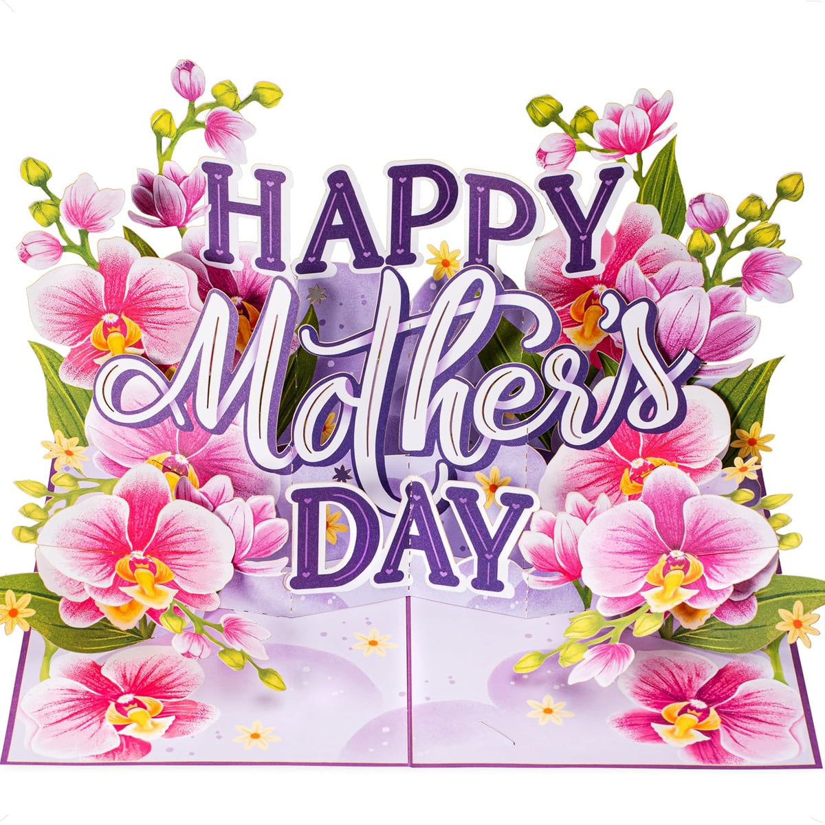 Happy Mothers Day Card, Mother'S Day Pop Up Card, 3D Orchids, For Mom, Wife, Grandma - 5" X 7" Cover - Includes Envelope And Note Tag