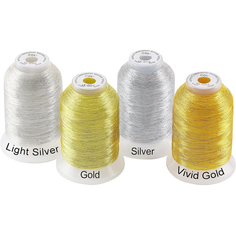 4Pcs (2 Gold+2 Silver Colors) Metallic Embroidery Machine Thread Kit 500M (550