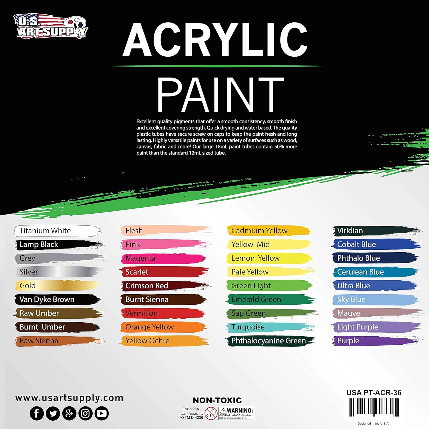 36 Color Professional Acrylic Paint Set In 12Ml Tubes - Art Painting Supplies For Adults, Artists, Students, Beginners - Canvas Portrait Paintings