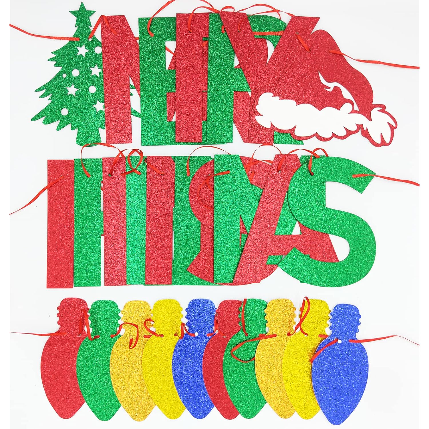 Red Green Glitter Merry Friendsmas Banner And Colorful Light Bulb Banner Friends Christmas Dinner Party Garland Banner Friendsmas Merry Christmas Holiday Party Fireplace Decorations