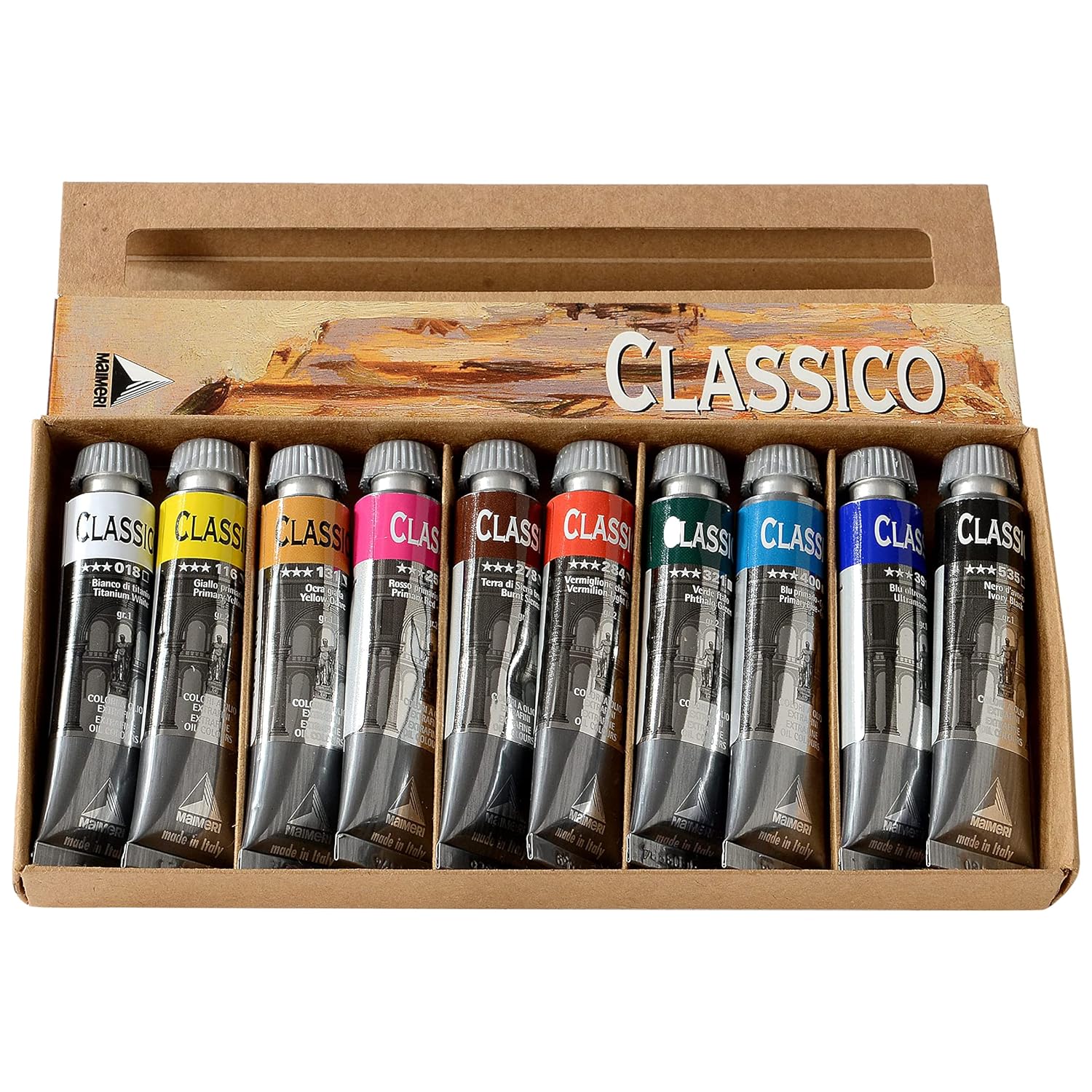 Maimeri Classico Fine Art Oil Paint Set, 10 x 20ml Assorted Colours, Ideal for Professional Artists