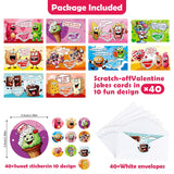 40 Pack Scratch-Off Valentine Jokes Cards For Kids With Envelopes Stickers Snack Valentine'S Day Exchange Cards Jokes For School Classroom Chocolate Donut Ice Cream Exchange Gift Games Party Favor
