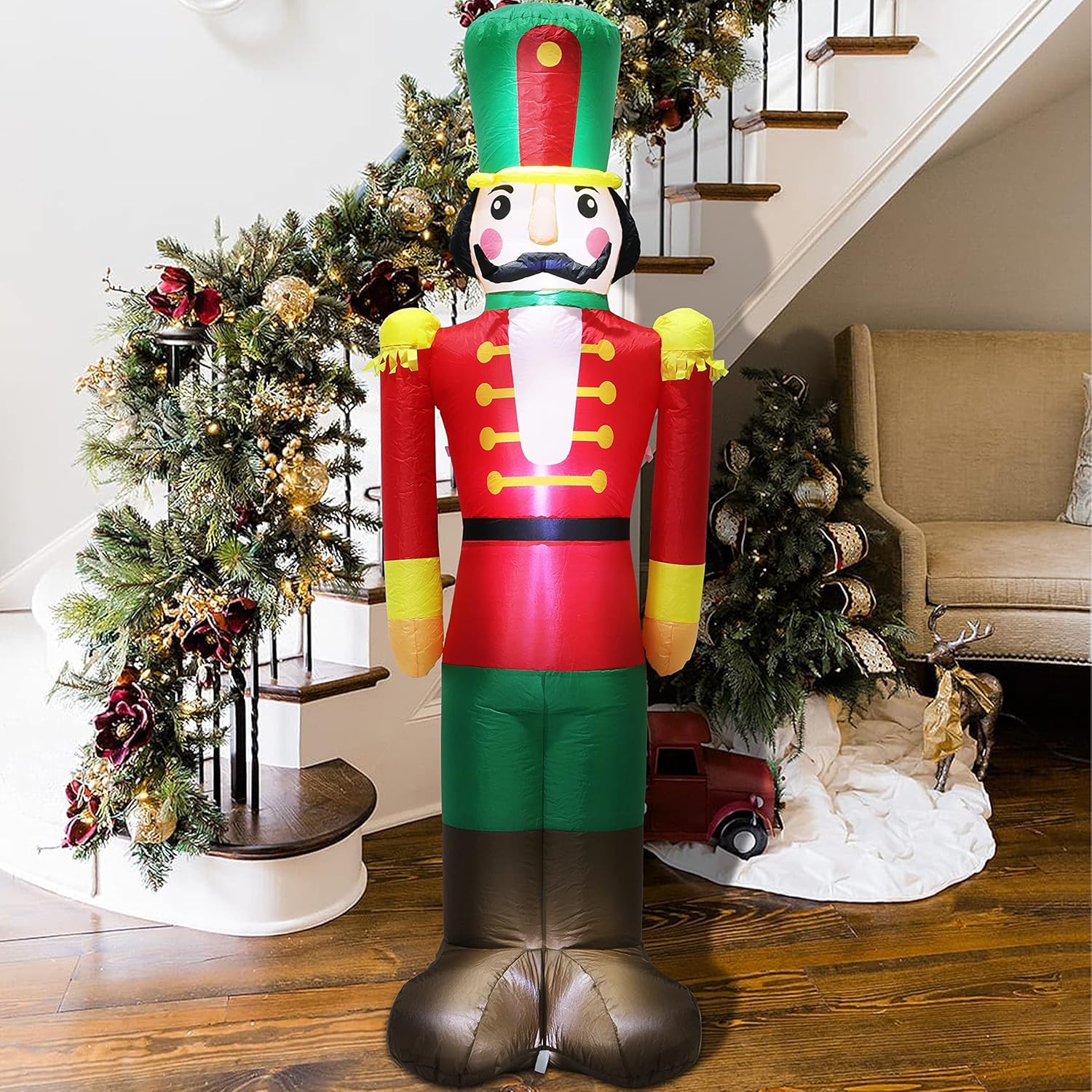 7 Ft Christmas Inflatable Nutcracker Soldier Blow Up With Build-In Led Lights, Cute Xmas Gift Box For Indoor, Outdoor, P