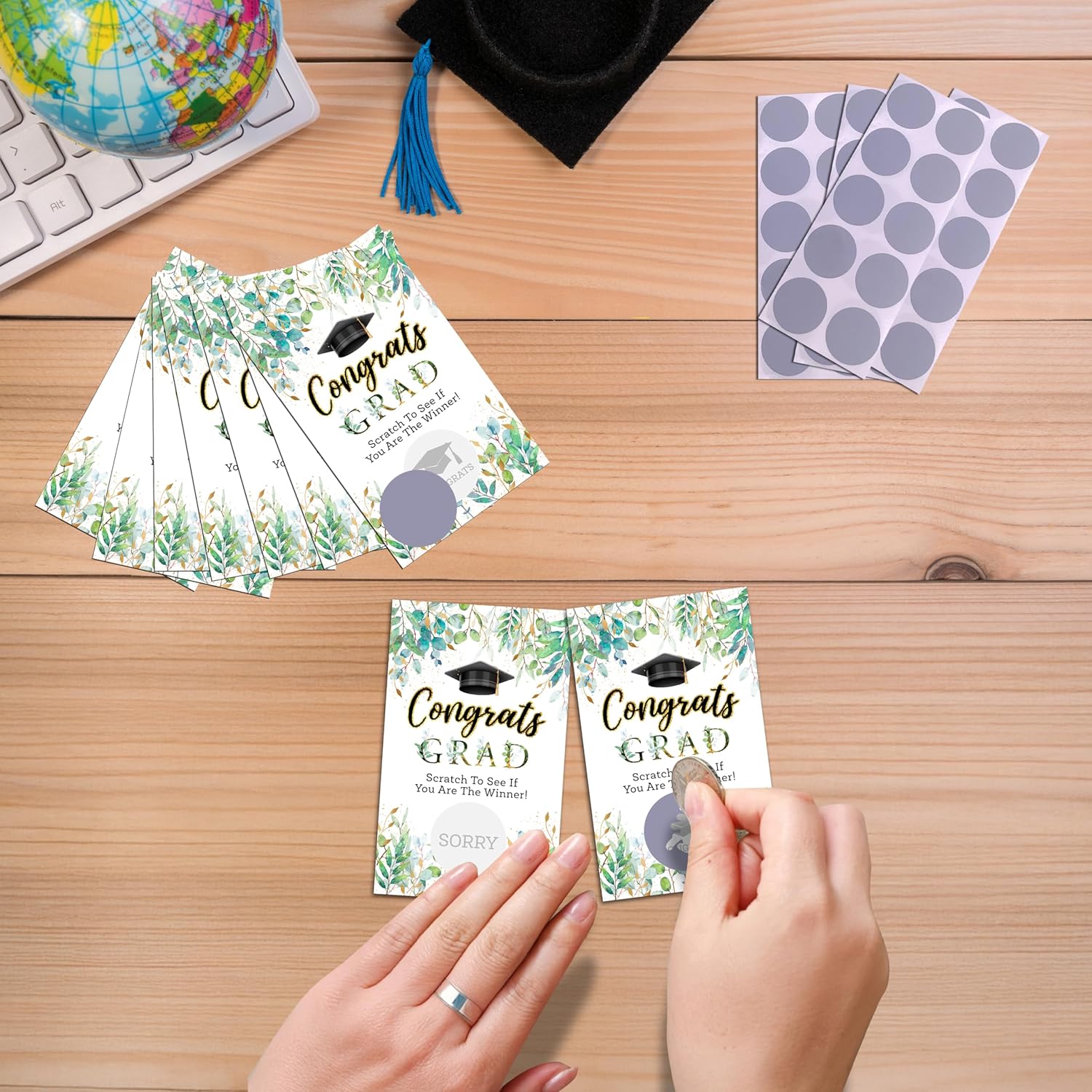 Graduation Games -50 Pack, Scratch Off Graduation Party Game, Green Leaf Congrats Grad Raffle Tickets, Grad Celebration, Graduation Party Games Ideas Activities Supplies, A02