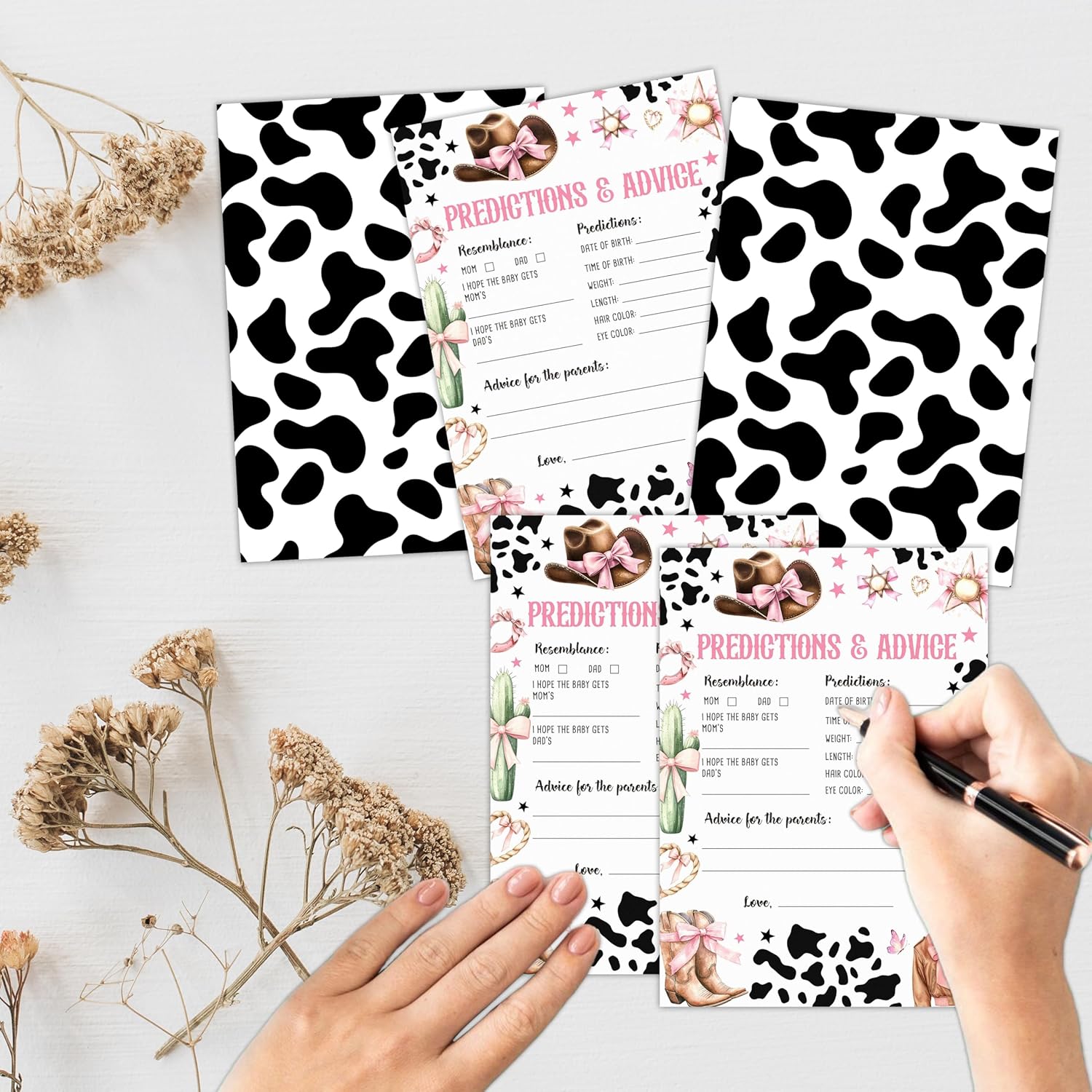 Prediction & Advice Western Cowgirl Baby Shower Game Set - 30 Pcs Double-Sided Print Card - Gender Neutral Party Activities Favor & Supplies - Baby Shower Game For Girl - B03