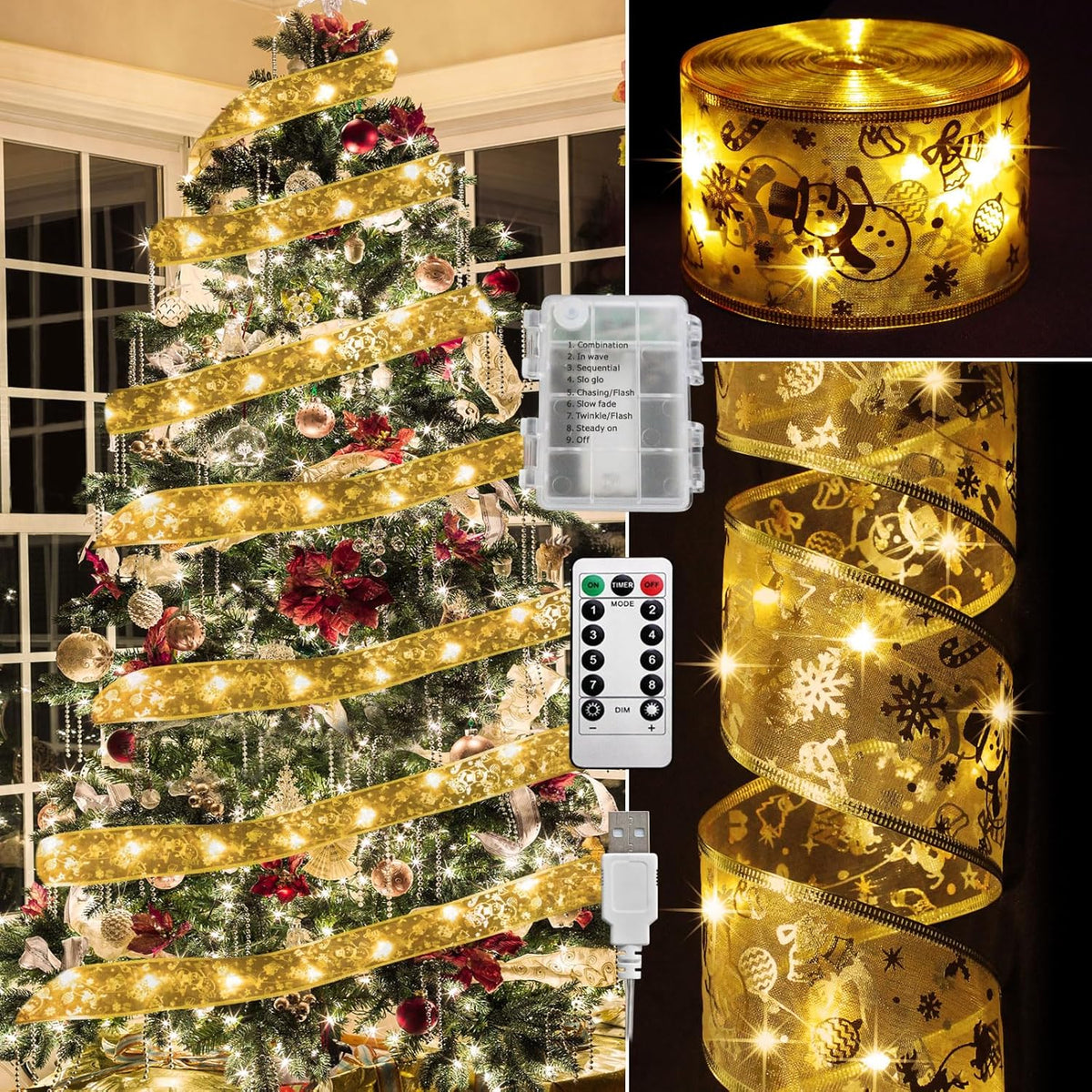 Christmas Tree Ribbon Lights For Christmas Tree Decorations-2.5Inch 66 Ft 200 Led Lighted Ribbon For Christmas Tree With