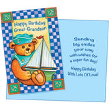 Birthday Card For Great Grandson - Large Size Opens To 10" X 7.75" - Made In Chicago - Cute Teddy Bear - Premium Envelope & Sturdy Mailer - 95817