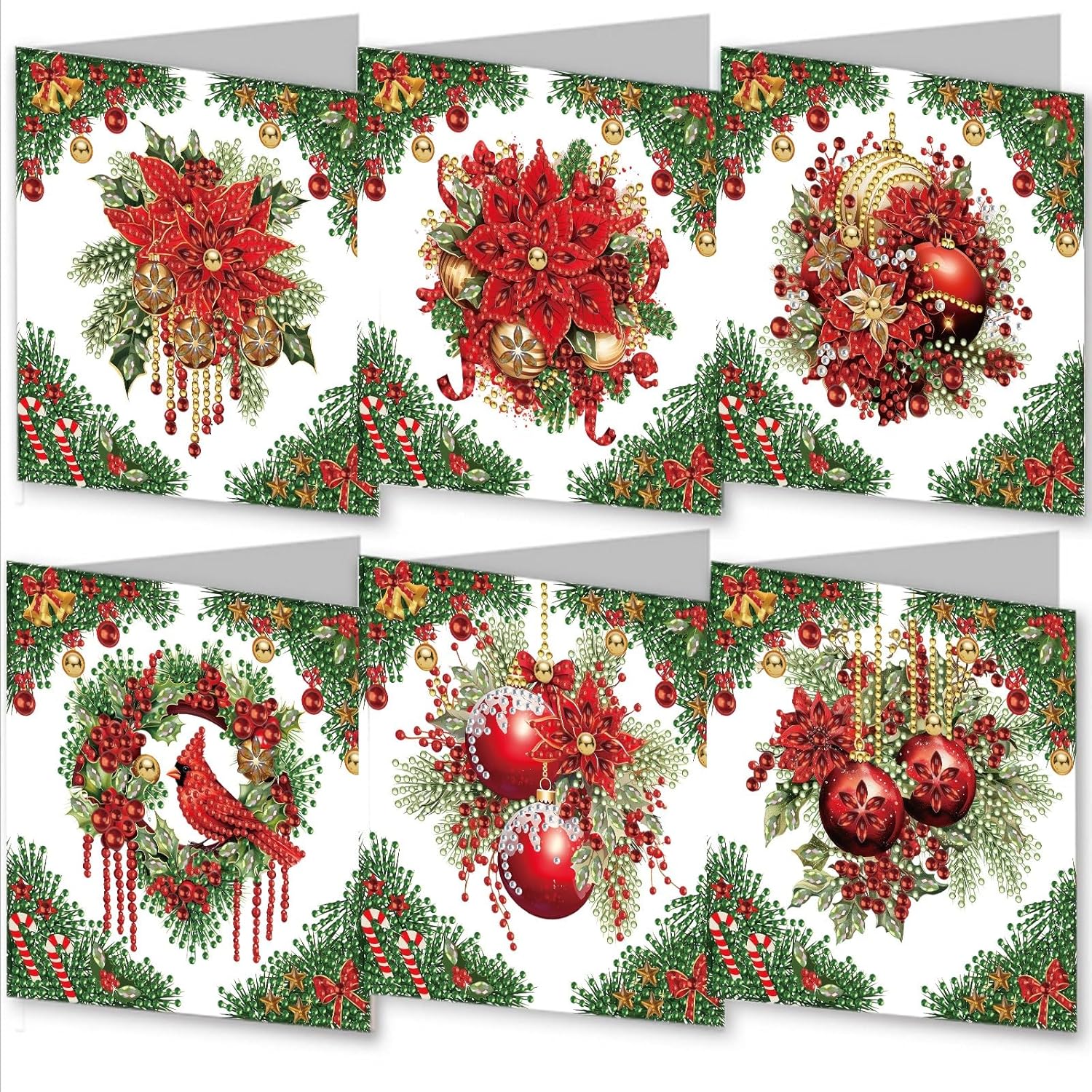Christmas Diamond Art Painting Greeting Cards With Envelopes, 5D Diy Wreath Greeting Cards Diamond Art Kits Present-15-Poinsettia