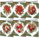 Christmas Diamond Art Painting Greeting Cards With Envelopes, 5D Diy Wreath Greeting Cards Diamond Art Kits Present-15-Poinsettia