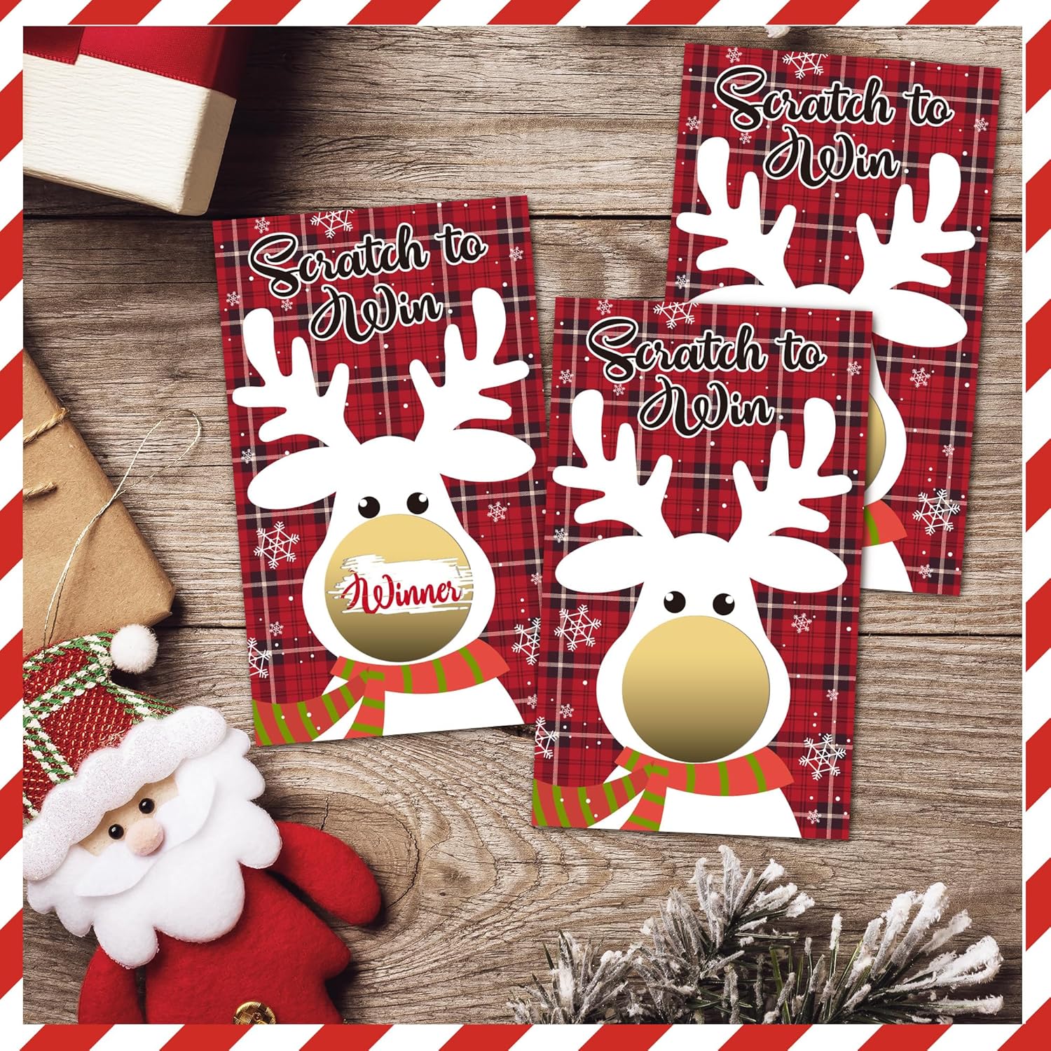 Christmas Scratch Off Cards, 50Pcs Xmas Reindeer Scratch To Win Cards, Christmas Party Game For Ice Breaker Activity, Groups Events Game, Festival Holiday Party Supplies(3.5X2.1 Inches)-A01